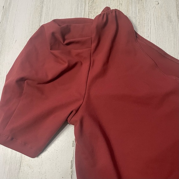 Free People Somethin Bout You Bodysuit Puff Sleeve Russet Acorn Brown size L - Picture 5 of 7